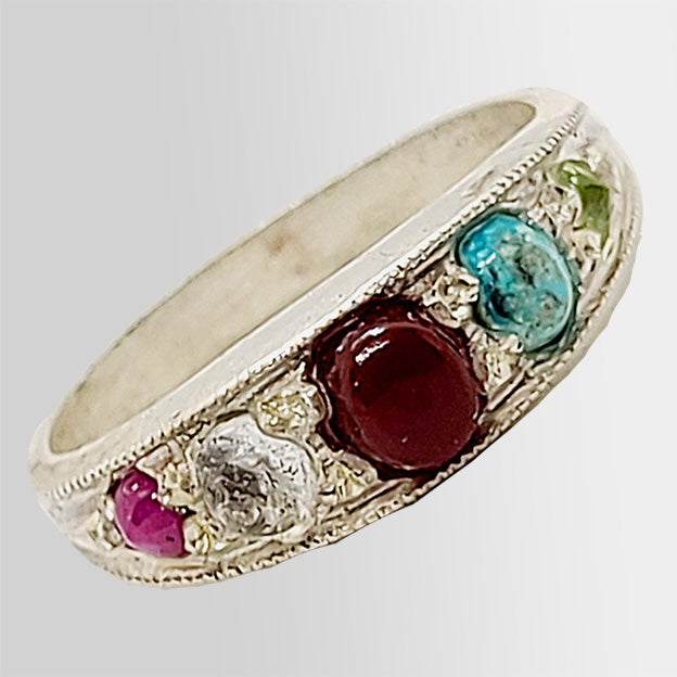 5 Stone Ring Remedy Dure Najaf Aqeeq Feerozah Ruby Peridot Silver