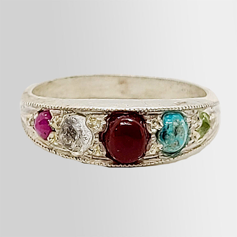 5 Stone Ring Remedy Dure Najaf Aqeeq Feerozah Ruby Peridot Silver